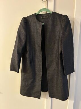 Zara Charcoal Textured Open-Front Coat